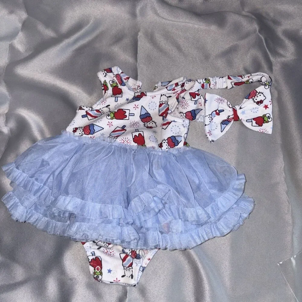 Hello Kitty & Friends Baby Girls Sleeveless  Print Tutu Dress headband 12 month